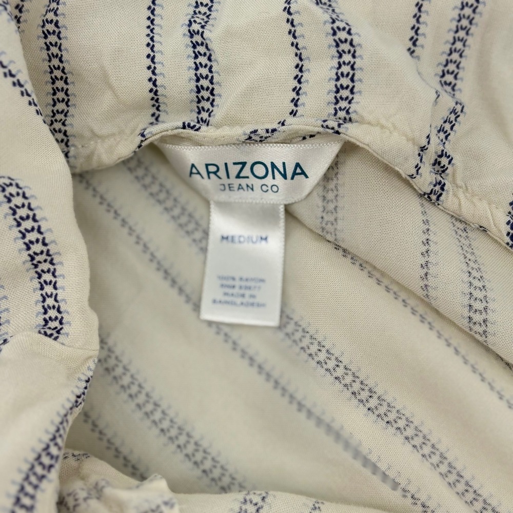 Arizona Jean Co Womens Cream Blue Striped Bell Sleeve‎ Button Front Top Medium - Picture 8 of 8